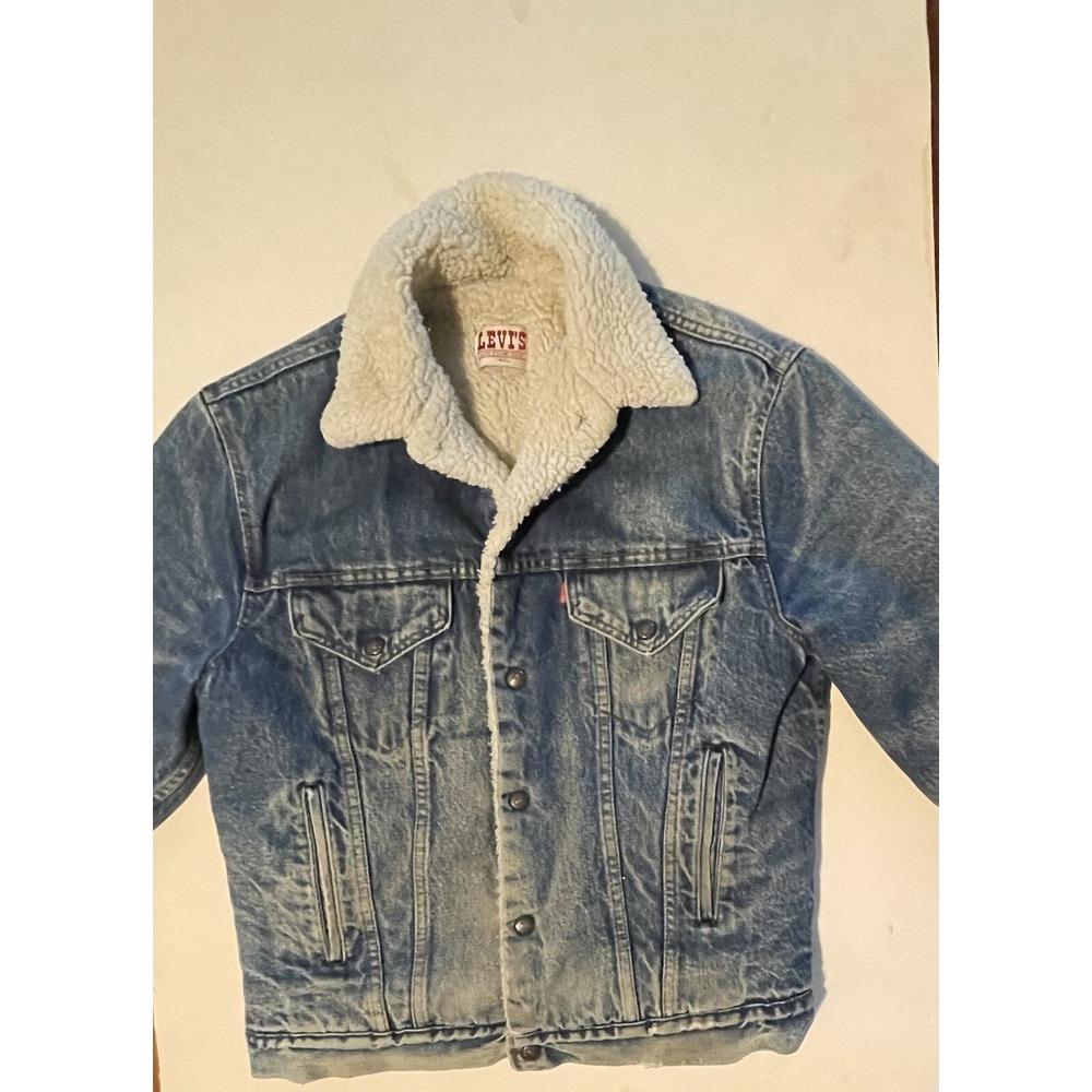 VTG LEVI'S Denim Trucker Jacket Size 40L Red Tab WPL423 Made In USA Sherpa J1498